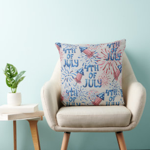 COJÍN DECORATIVO ROJO AZUL BLANCO PATRIOTA 4 DE JULIO FUEGOS ARTIFI