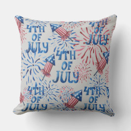 COJÍN DECORATIVO ROJO AZUL BLANCO PATRIOTA 4 DE JULIO FUEGOS ARTIFI