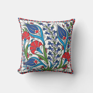 Cojín Decorativo Rojo Azul Floral Tradicional Turco Otomano Iznik