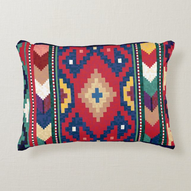 Cojín Decorativo Rojo Azul Verde Amarillo Blanco Rumbo Kilim (Anverso)