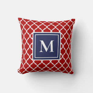 Cojín Decorativo Rojo Blanco Azul Monograma Moderno Cuatrefoil Cost