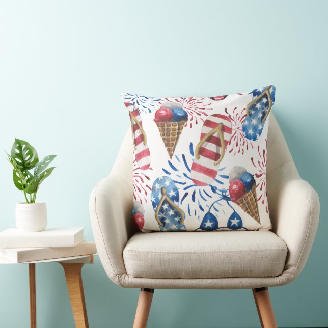 COJÍN DECORATIVO ROJO BLANCO AZUL PATRIÓTICO FLUJOS DE FLUJOS DE HI (Silla)