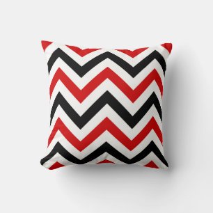 Cojín Decorativo Rojo, Blanco, Negro Patrón de ZigZag de Chevron Gr