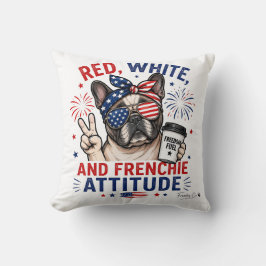 Cojín Decorativo Rojo Blanco y Actitud Frenchie Patriótica 