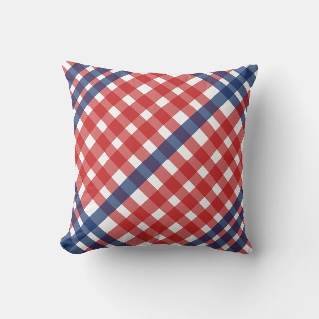 Cojín Decorativo Rojo blanco y azul Gingham Plaid (Anverso)