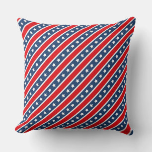 Cojín Decorativo Rojo, Blanco y Azul Patriótico Estrellas y Franjas