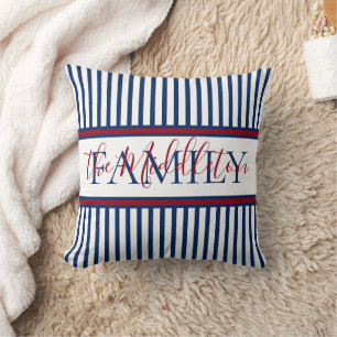 Cojín Decorativo Rojo Blanco y Azul Personalizado Familia