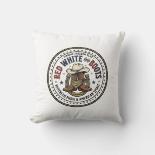 Cojín Decorativo Rojo Blanco Y Botas Patriótico Patriótico Sureño C