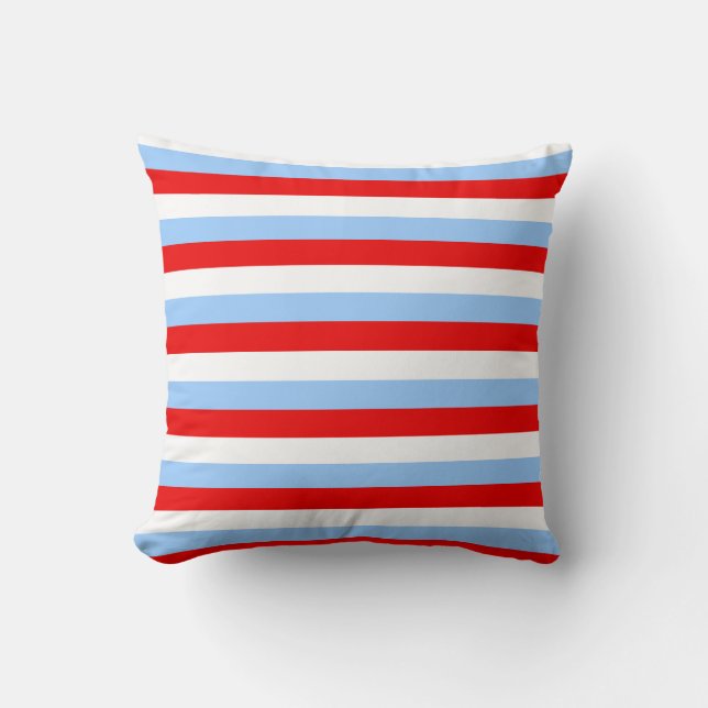 Cojín Decorativo Rojo Blanco y Raya Azul Claro (Anverso)