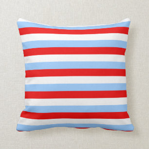 Cojín Decorativo Rojo Blanco y Raya Azul Claro