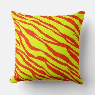 Cojín Decorativo Rojo Cereza y Amarillo Neón con Rayas de Cebra