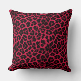 Cojín Decorativo Rojo con patrón de leopardo negro