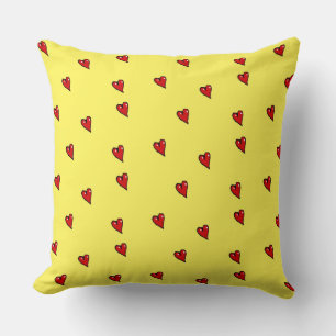 Cojín Decorativo Rojo de corazones brillantes en amarillo