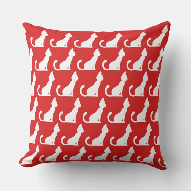 Cojín decorativo rojo de diseño de gato (Anverso)