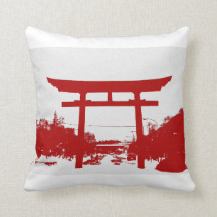 Cojín decorativo rojo de la puerta de Torii