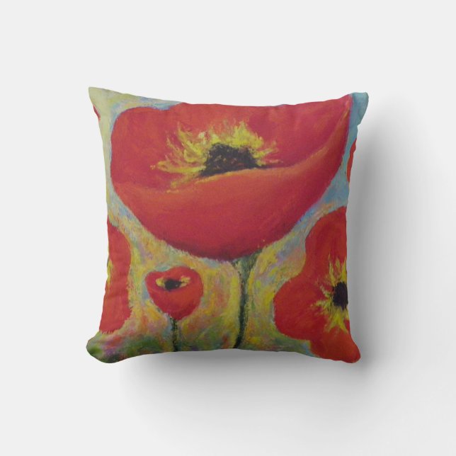 Cojín decorativo rojo de las amapolas (Anverso)