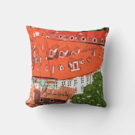 Cojín Decorativo Rojo de los techos de Praga Collage de papel de pa