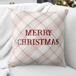 Cojín Decorativo Rojo Feliz Navidad Pink Plaid Pattern Moderno