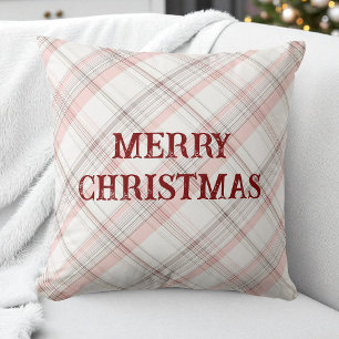 Cojín Decorativo Rojo Feliz Navidad Pink Plaid Pattern Moderno