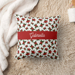 Cojín Decorativo rojo floral botánico de Navidad