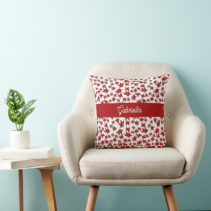 Cojín Decorativo rojo floral botánico de Navidad