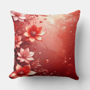 Cojín Decorativo Rojo Floral Festivo