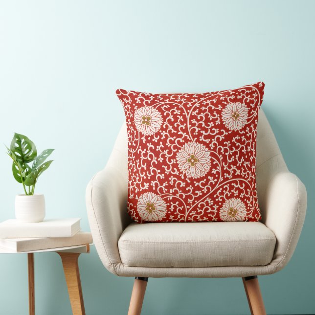 Cojín Decorativo Rojo Floral Vibrante Ornate Patrón Clásico (Silla)