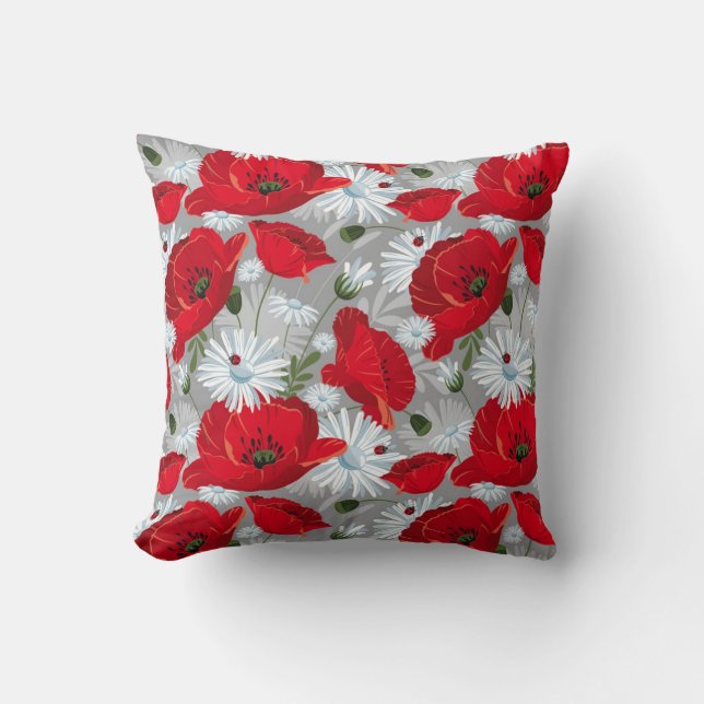 Cojín Decorativo Rojo floral y blanco (Anverso)