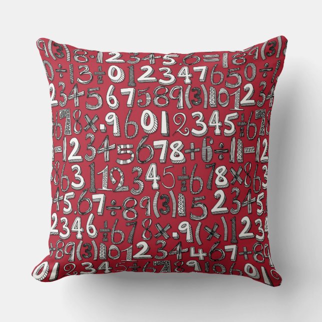 Cojín Decorativo rojo garabato de matemáticas (Anverso)