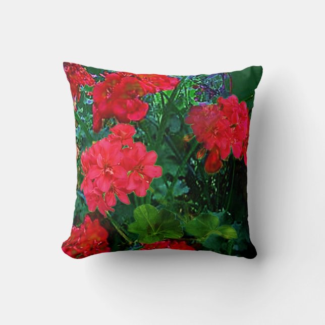 COJÍN DECORATIVO ROJO GERANIUMS GREEN GARDEN ART (Anverso)
