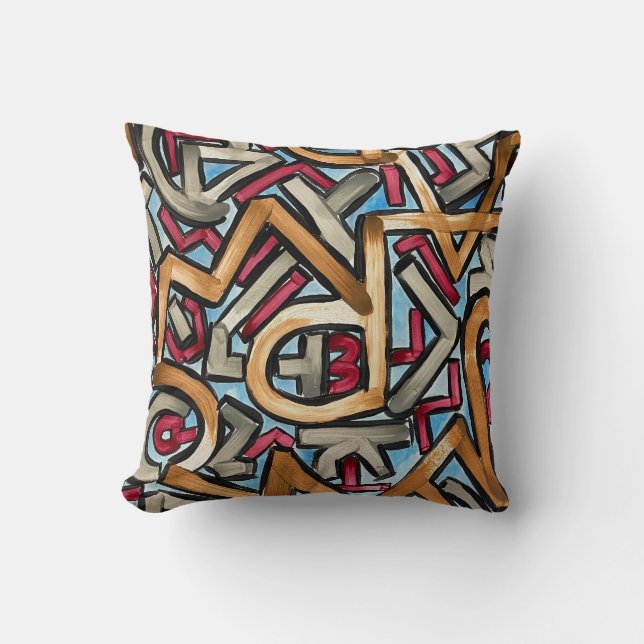 Cojín Decorativo Rojo Gris Geométrico Mocha (Anverso)