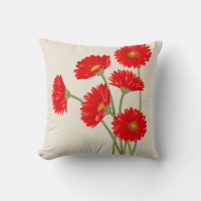 Cojín decorativo rojo hermoso de las margaritas (Anverso)