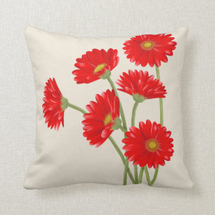 Cojín decorativo rojo hermoso de las margaritas