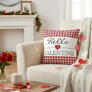 Cojín Decorativo Rojo Hola San Valentín Cuadros Gingham