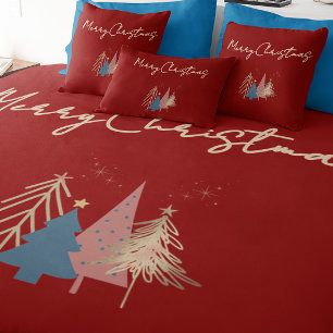 Cojín Decorativo Rojo Intenso y Dorado Feliz Navidad