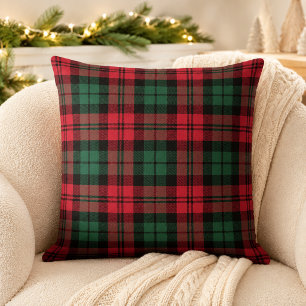 Cojín Decorativo Rojo Intenso y Verde Tartán Cuadros de Navidad