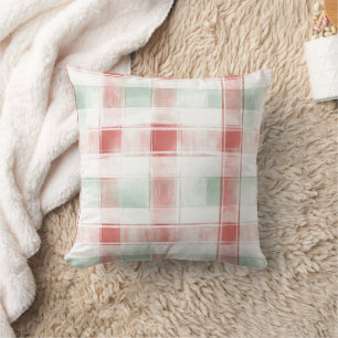 Cojín Decorativo Rojo Menta Mocha con Rayas de Cuadros de Navidad