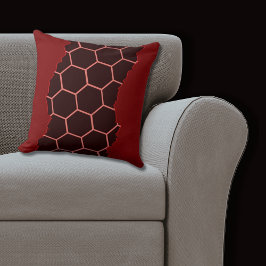 Cojín Decorativo Rojo moderno desgarrado, patrón de panal negro