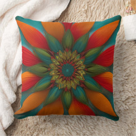 Cojín Decorativo rojo naranja azul turquesa verde floral estilo mar