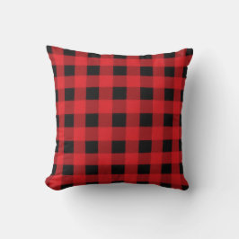 Cojín Decorativo Rojo Negro Búfalo Cuadro de Plaid Campo Rústico