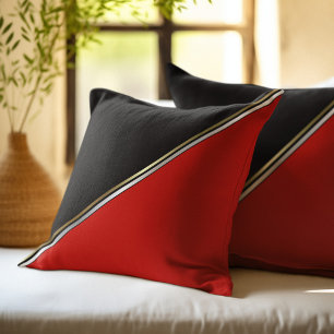 Cojín Decorativo Rojo Negro con Franja de Oro Plata