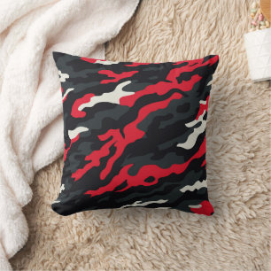 Cojín Decorativo Rojo Negro Gris Blanco Patrón de Camuflaje Camo