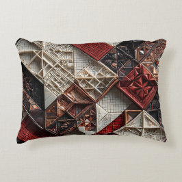 Cojín Decorativo Rojo Negro Marfil Micro Mosaico 3D Geométrico