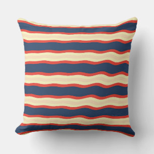 Cojín Decorativo Rojo Oscuro Azul Crema Ondulado