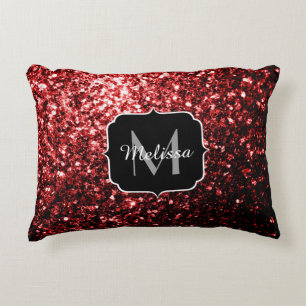 Cojín Decorativo Rojo oscuro falso brillo destellos Glamour Monogra