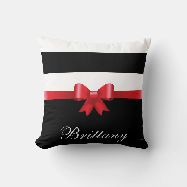 Cojín Decorativo ROJO personalizado, negro negrita franjas ELEGANTE (Anverso)