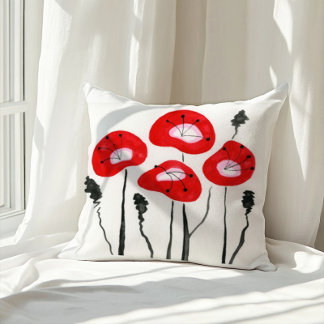 Cojín Decorativo Rojo Poppies Boho Patrón floral moderno