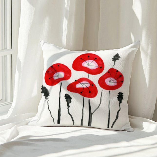 Cojín Decorativo Rojo Poppies Boho Patrón floral moderno (Subido por el creador)