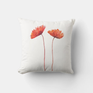 Cojín Decorativo Rojo Poppy Acuarela Flor Arte Botánico Tira Pi