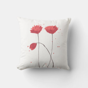 Cojín Decorativo Rojo Poppy Acuarela Flor Arte Botánico Tira Pi